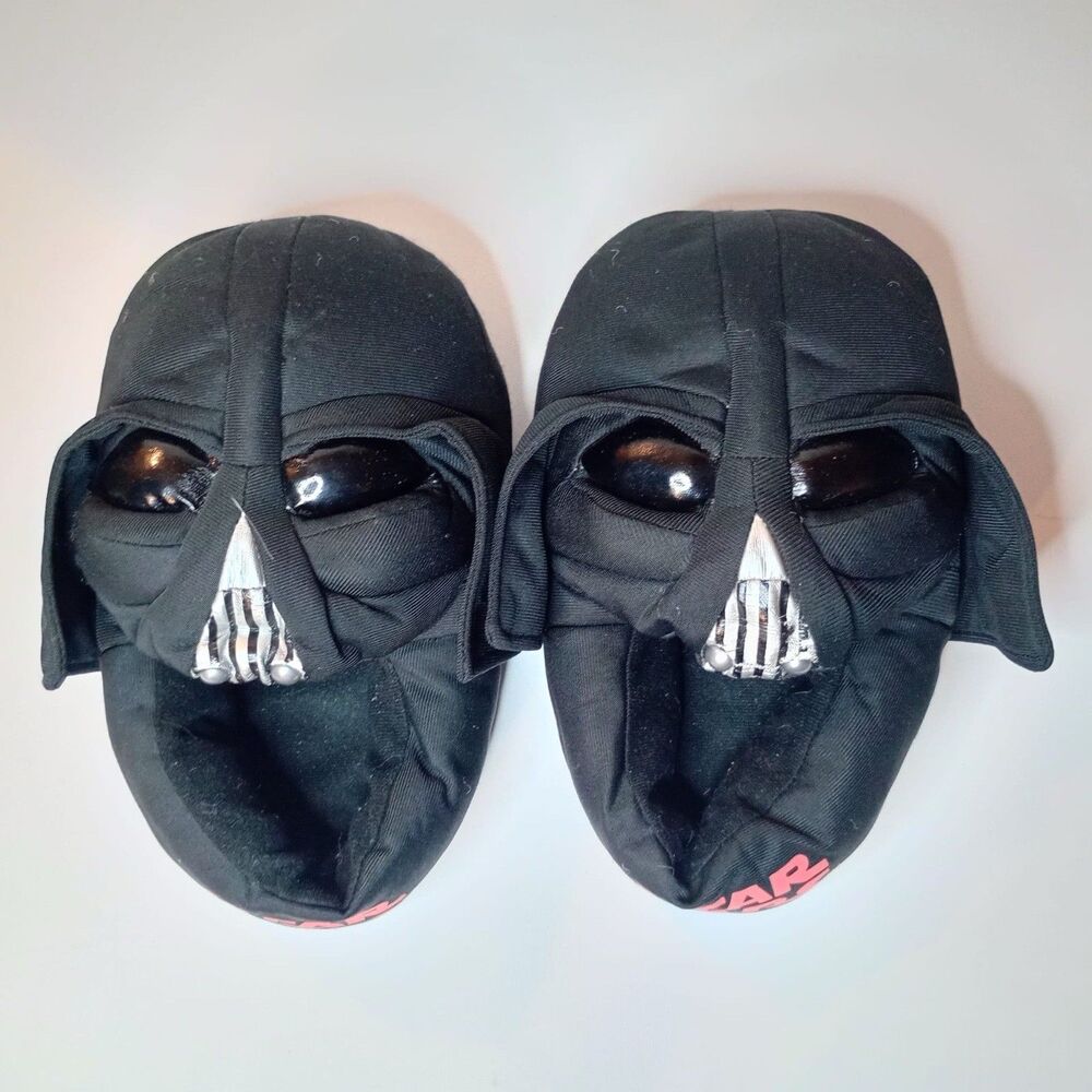 Star Wars Darth Vader Plush Slippers Kids Size L 2-3 Black 3D House Shoes Disney